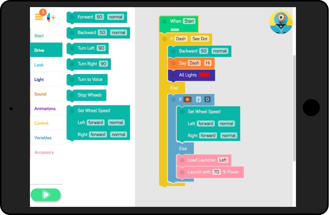 Coding with Blocks4All App and Dash Robot: Introduction – Perkins